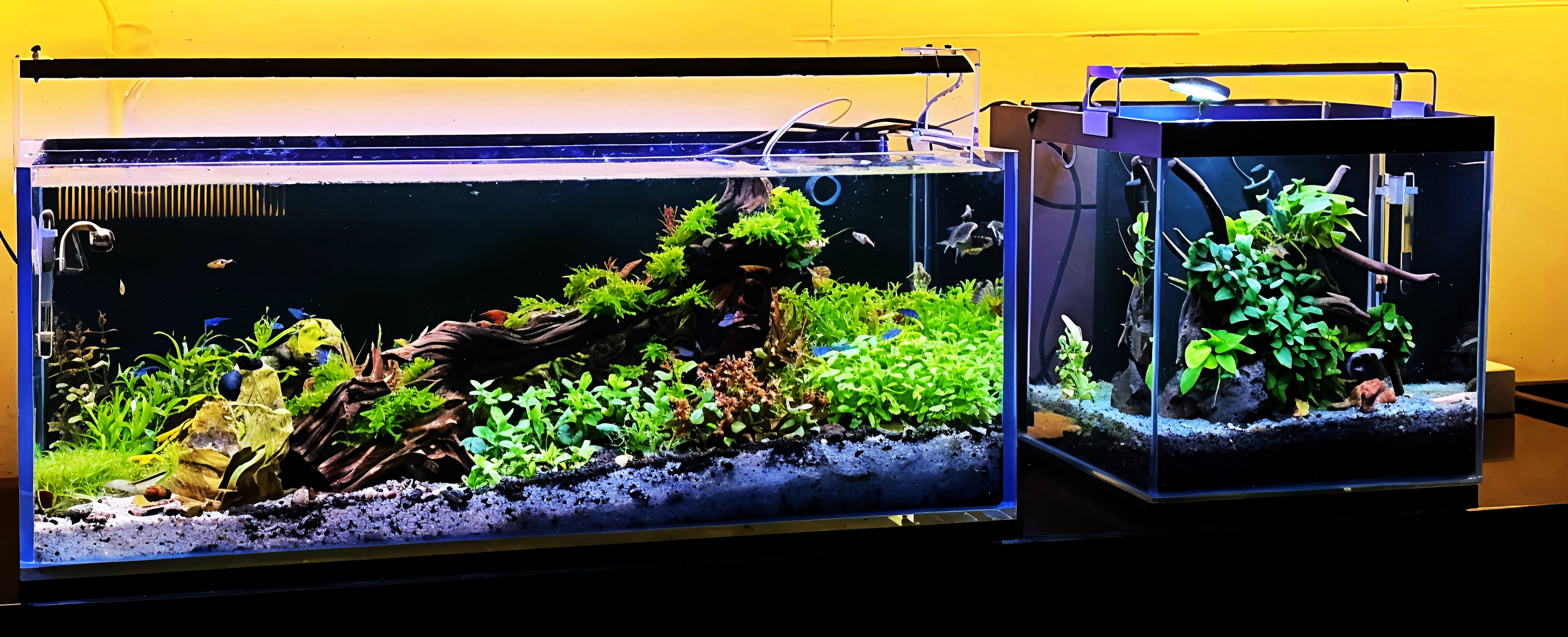 Planted aquariums with a raised central composition